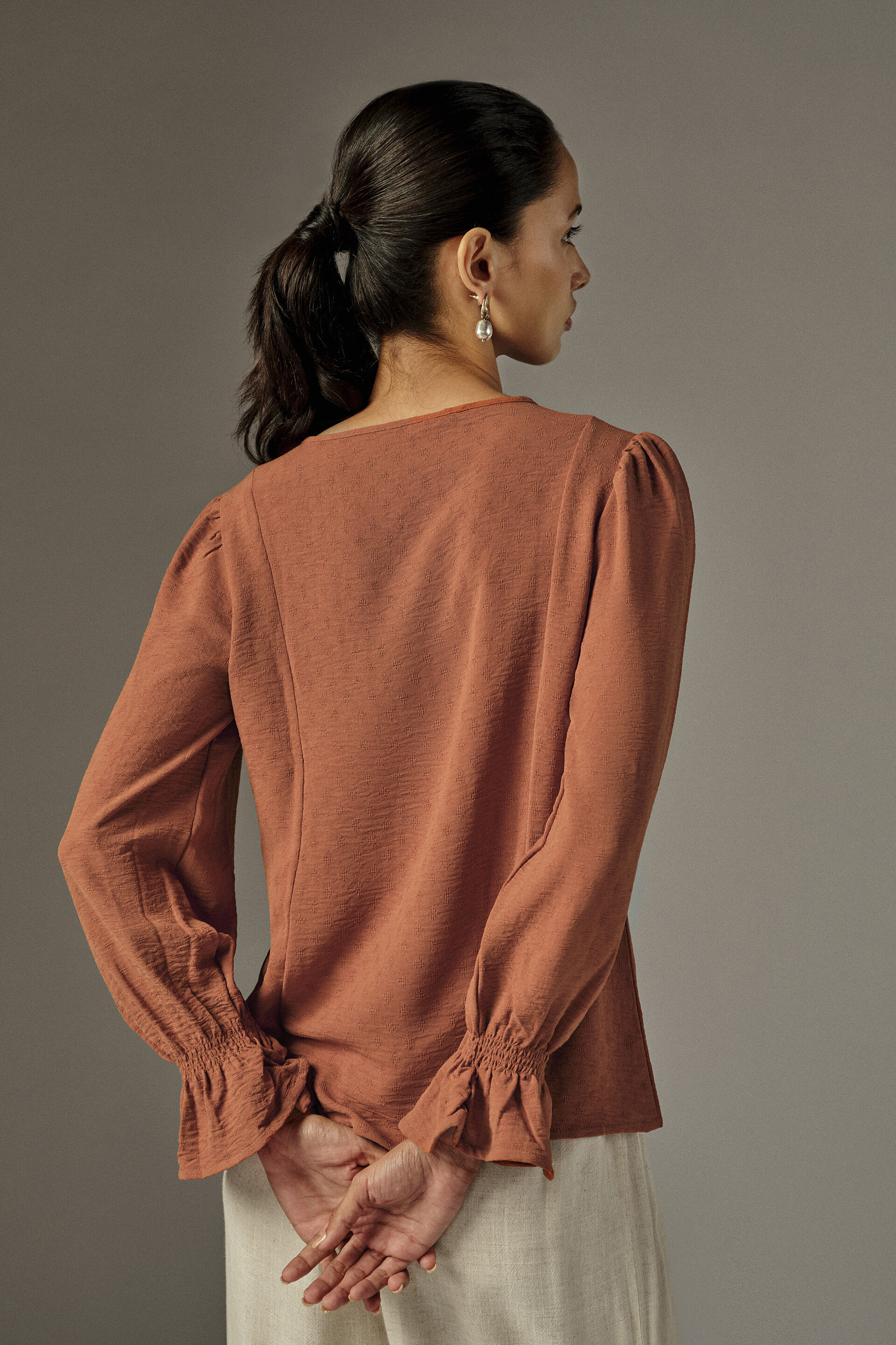 Solid Bishop Sleeves Top in Rust, Rust, image 5